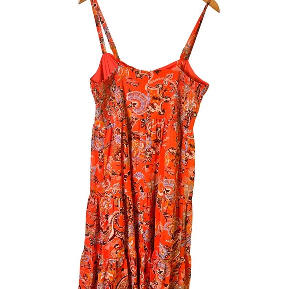 INC Size 10 International Concept Midi Lined Orange Floral Tiered Dress - Picture 2 of 9